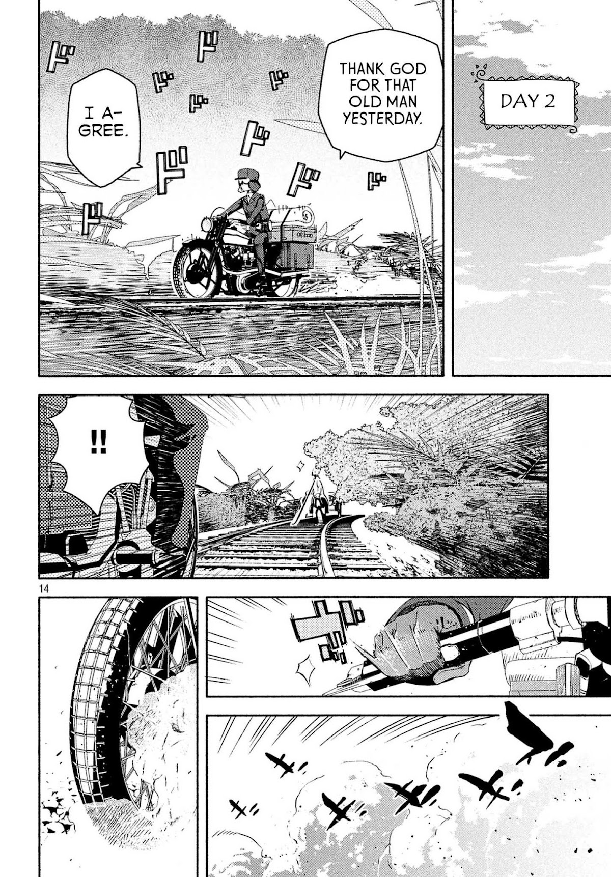 Kino's Journey (Shiomiya) Chapter 4 page 14 - Chapter 4: Three Men on the Rails -On the Rails-