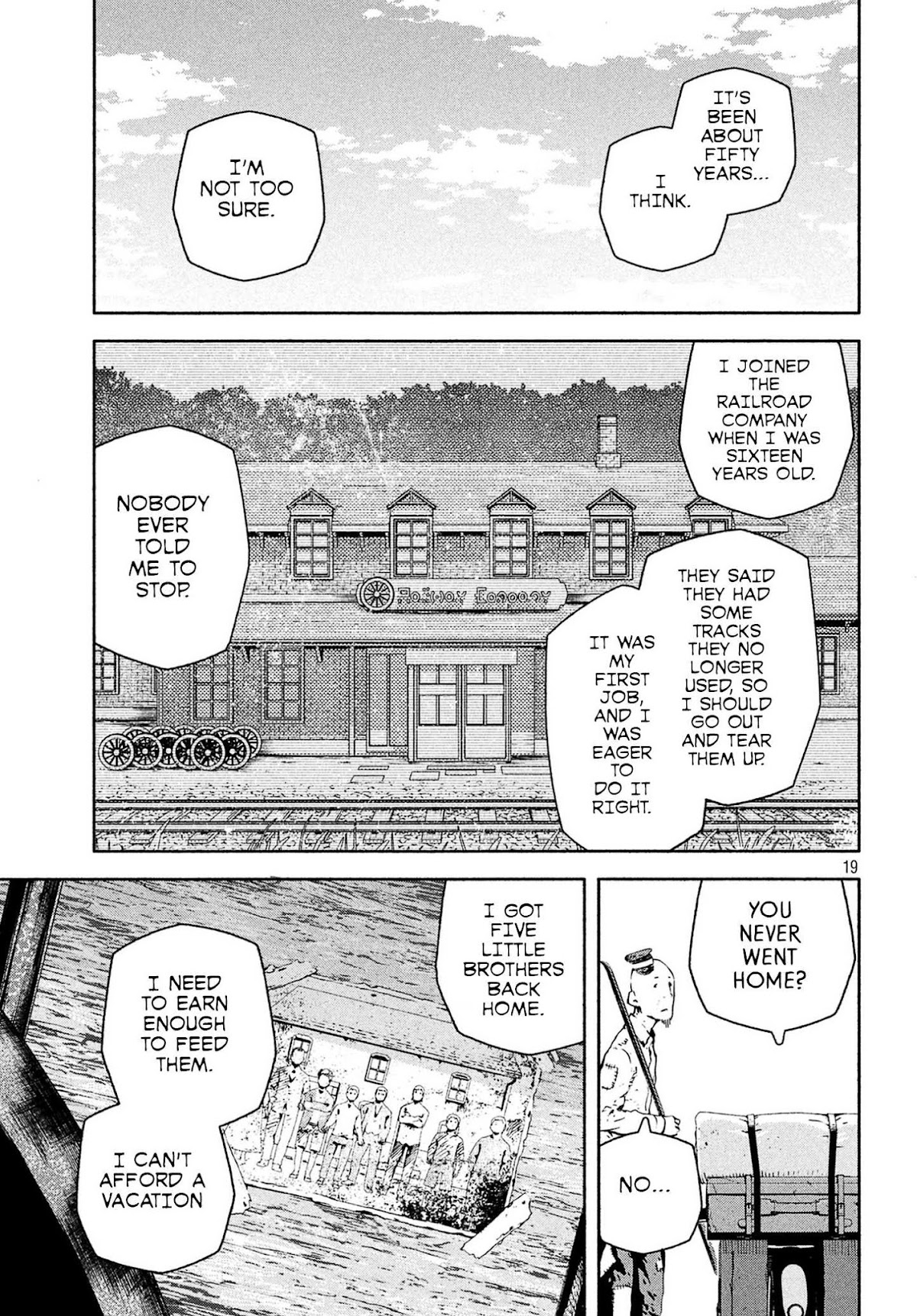 Kino's Journey (Shiomiya) Chapter 4 page 19 - Chapter 4: Three Men on the Rails -On the Rails-
