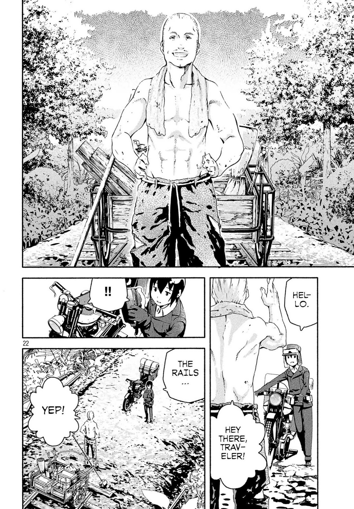 Kino's Journey (Shiomiya) Chapter 4 page 22 - Chapter 4: Three Men on the Rails -On the Rails-