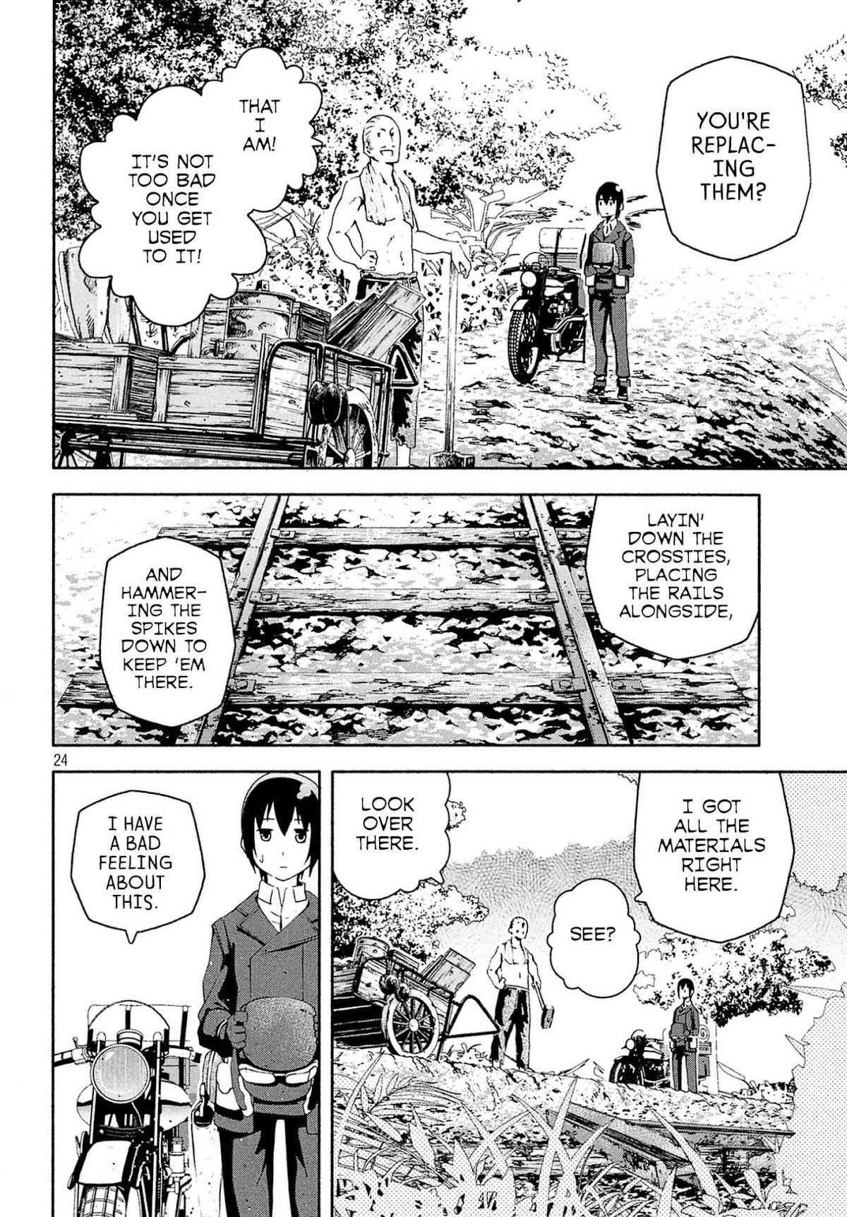Kino's Journey (Shiomiya) Chapter 4 page 24 - Chapter 4: Three Men on the Rails -On the Rails-