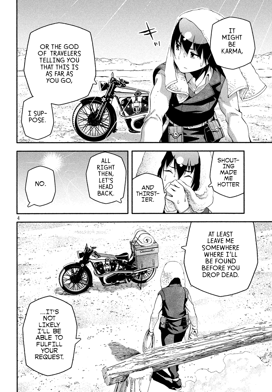 Kino's Journey (Shiomiya) Chapter 8.5 page 4 - Chapter 8.5: Epilogue: In the Middle of the Desertãƒ»a -Beginner's Luckãƒ»a-