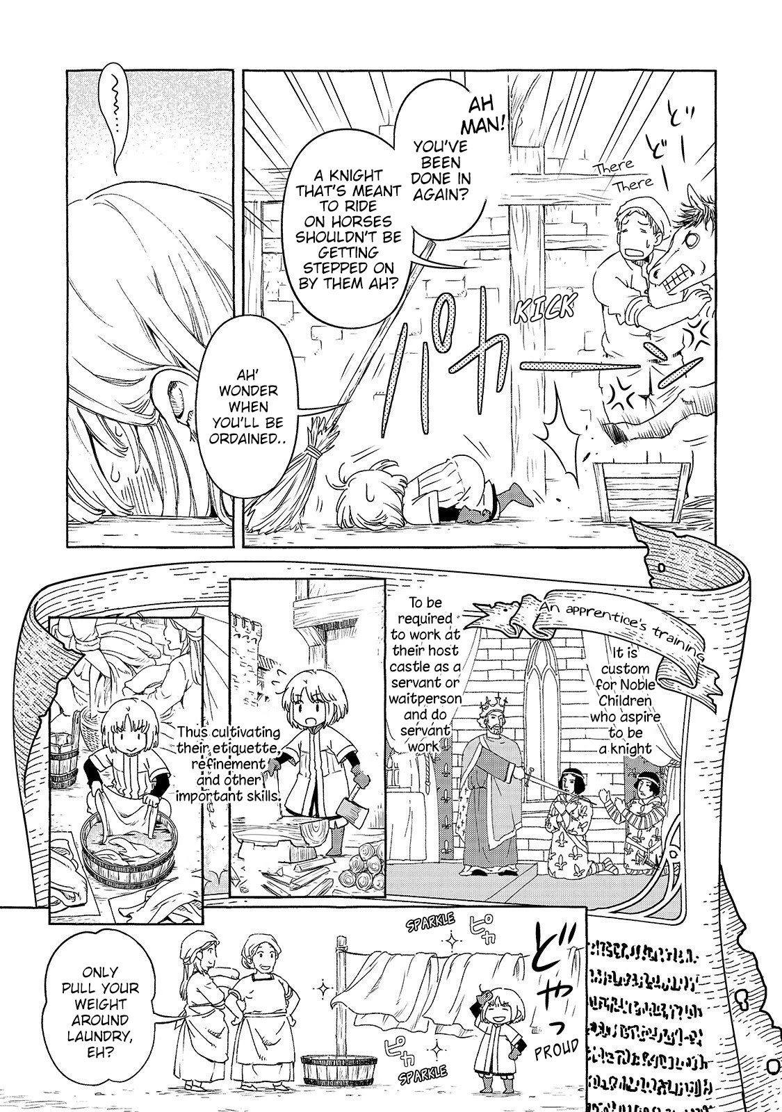 Kishi-tan wa Jouheki no Naka de Hana Hiraku Chapter 1 page 6 - Chapter 1: The Apprentice Knight of Claustra