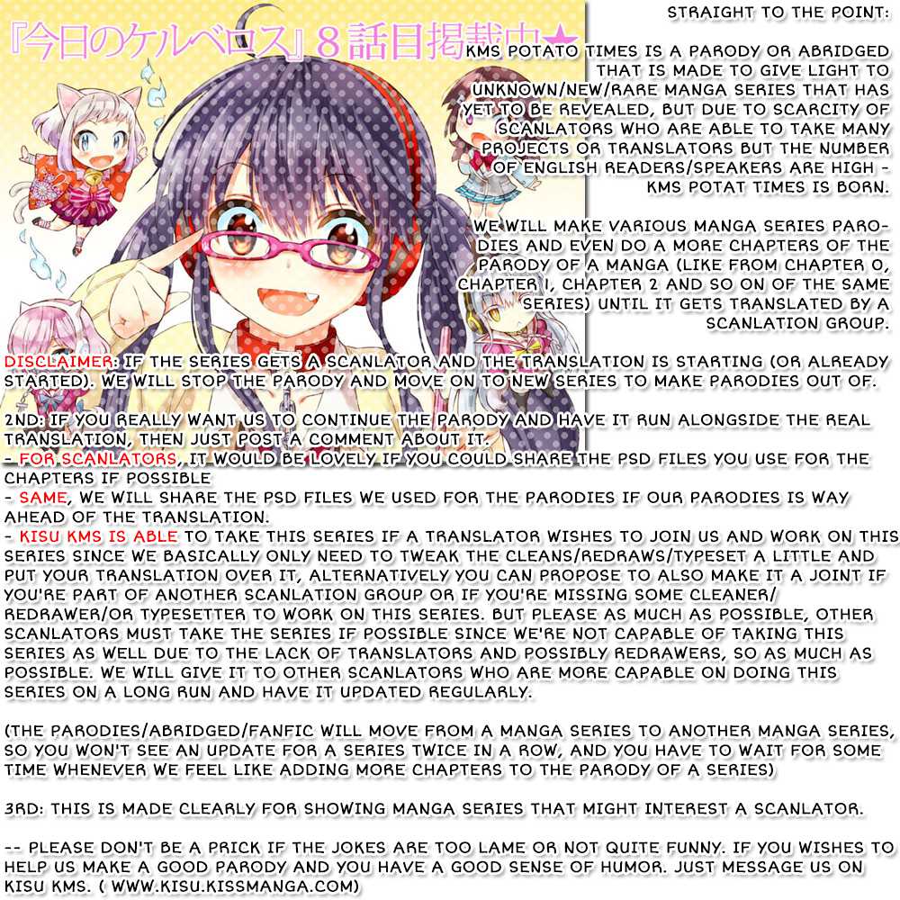 KMS Potato Times Chapter 2.2 page 2 - Chapter 2 v2 : Parody #2: Kyou no Cerberus "Dog Meets Master or Whatever"...