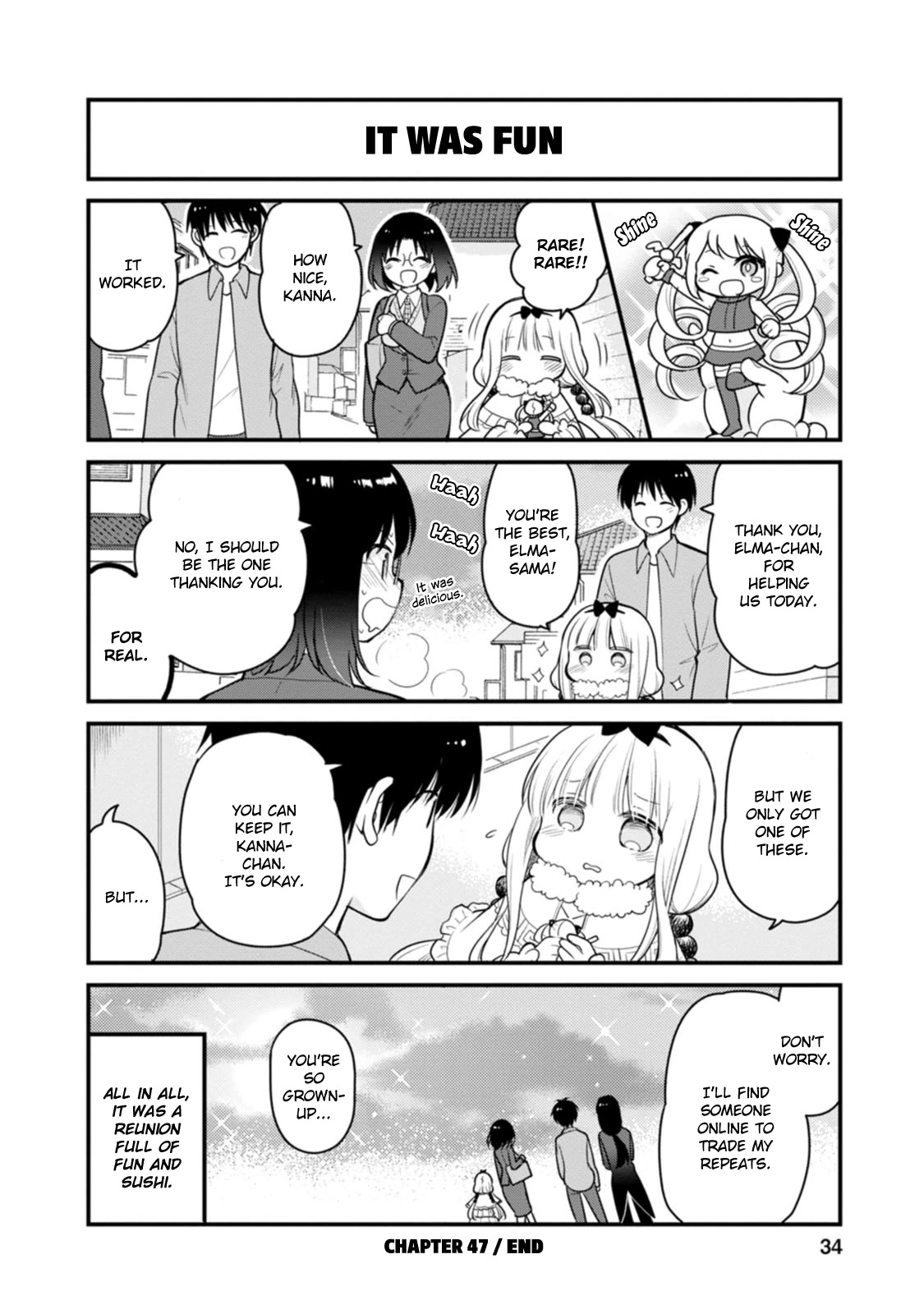 Kobayashi-san chi no Maid Dragon: Elma OL Nikki Chapter 47 page 14 - Chapter 47: Conveyor Belt Sushi Reunion
