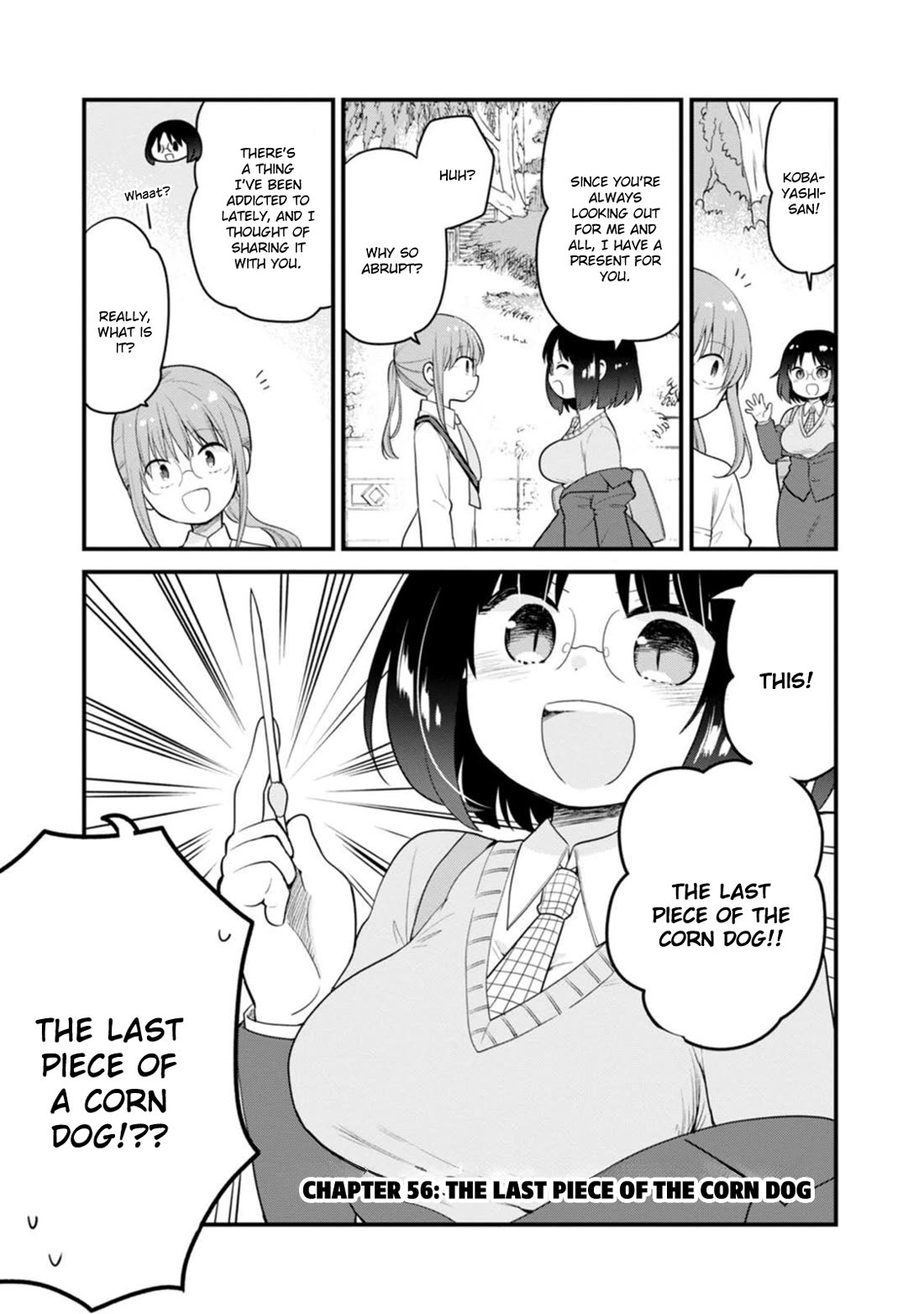 Kobayashi-san chi no Maid Dragon: Elma OL Nikki Chapter 56 page 1 - Chapter 56: The Last Piece of the Corn Dog