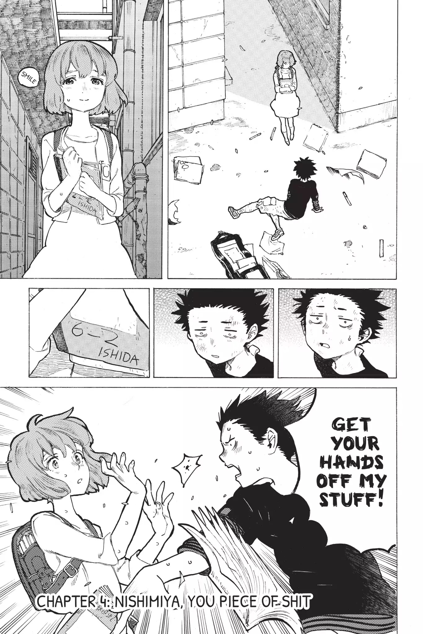 Koe no Katachi Chapter 4 page 1 - Chapter 4: Nishimiya, You Piece of Shit