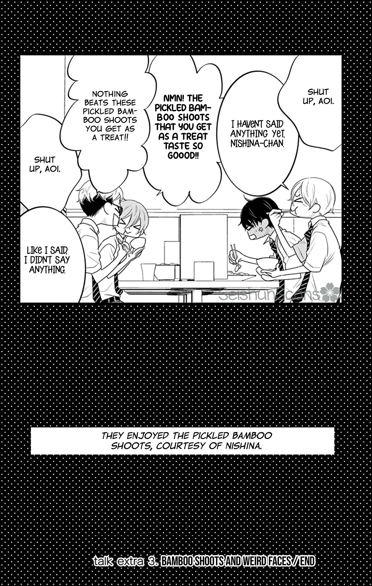 Koi ni Mudaguchi Chapter 25.5 page 7 - Chapter 25.5: Bamboo shoots and weird faces.