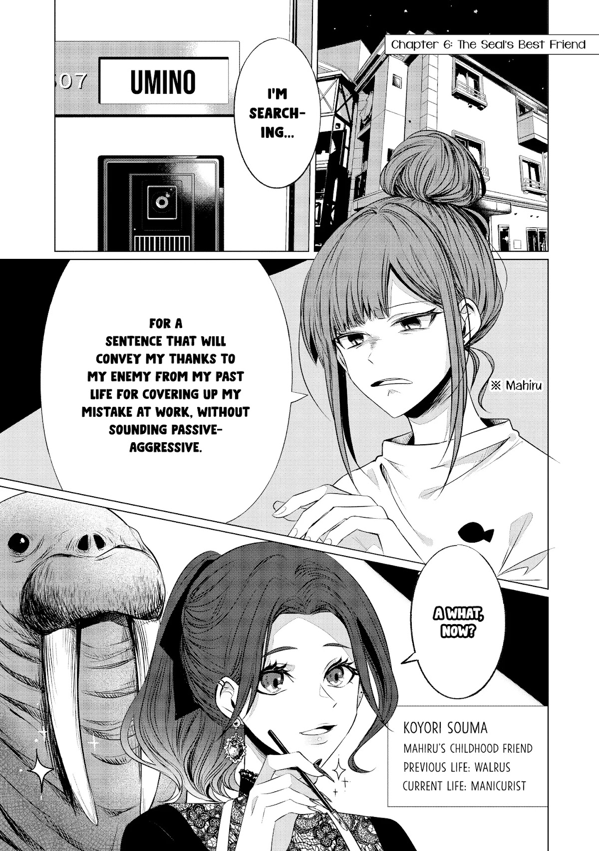 Kondo wa Korosaretakunai Azarashi-san Chapter 6 page 1 - Chapter 6: The Seal's Best Friend