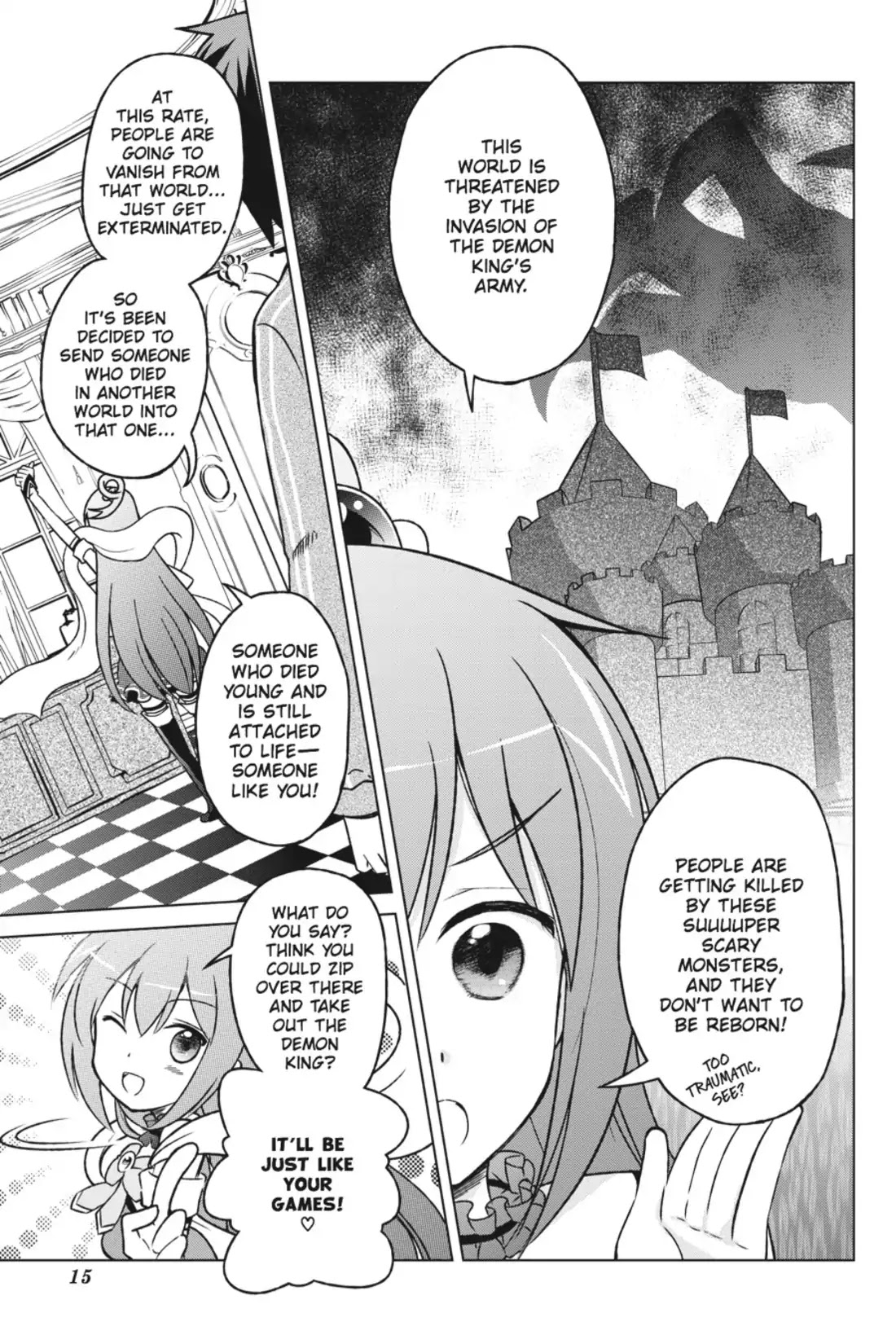 Kono Subarashii Sekai ni Shukufuku o! Chapter 1 page 15 - Chapter 1: May I Go to a New World with This Self-Proclaimed Goddess!