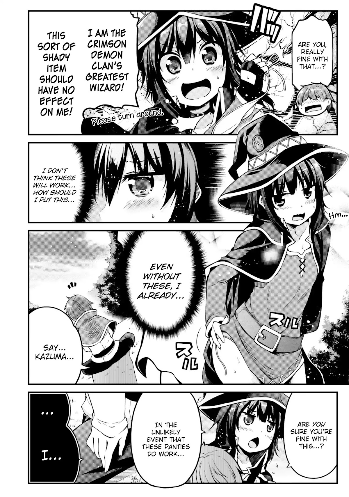Kono Subarashii Sekai ni Shukufuku wo! Megumin Anthology Aka Chapter 1 page 13 - Chapter 1: An Ape, Megumin, Kazuma, and the Cursed Panties (Utsurogi Angu)