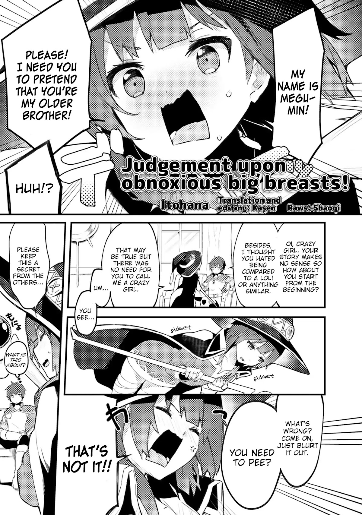 Kono Subarashii Sekai ni Shukufuku wo! Megumin Anthology Aka Chapter 3 page 1 - Chapter 3: Judgement Upon Obnoxious Big Breasts! (Itohana)