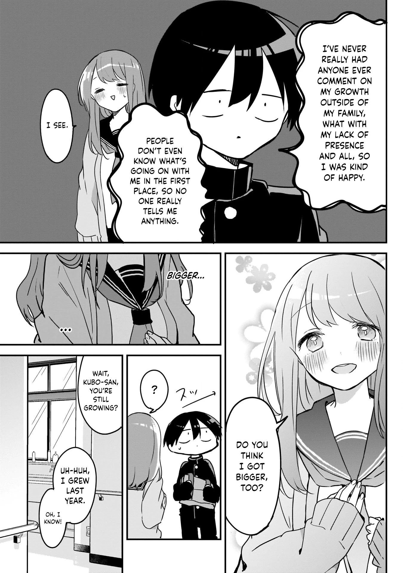 Kubo-san Doesn't Leave Me Be (a Mob) Chapter 38 page 3 - Chapter 38: Comparing Heights and Wall Slam