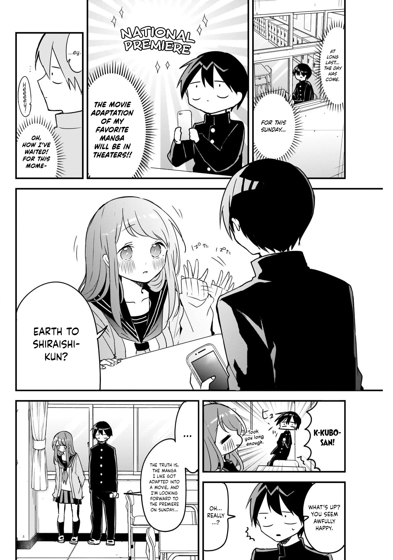 Kubo-san Doesn't Leave Me Be (a Mob) Chapter 40 page 2 - Chapter 40: Movie Adaptation and Crowded Trains