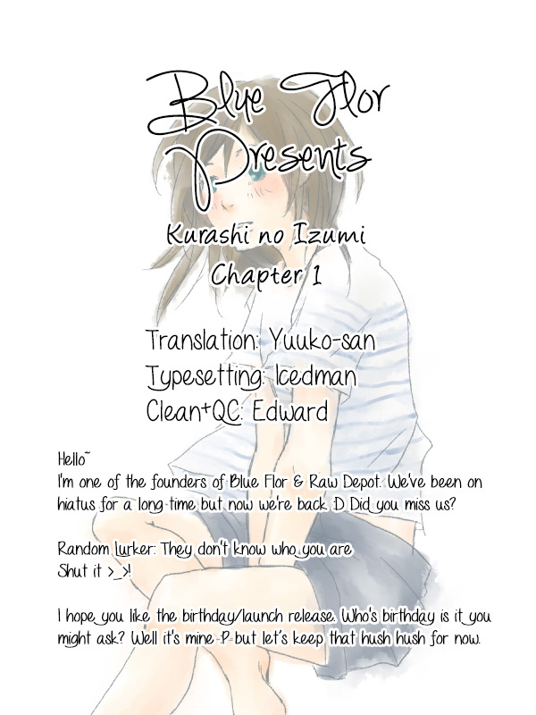 Kurashi no Izumi Chapter 1.2 page 1 - Chapter 1 v2 : House 1 - Soumei Family