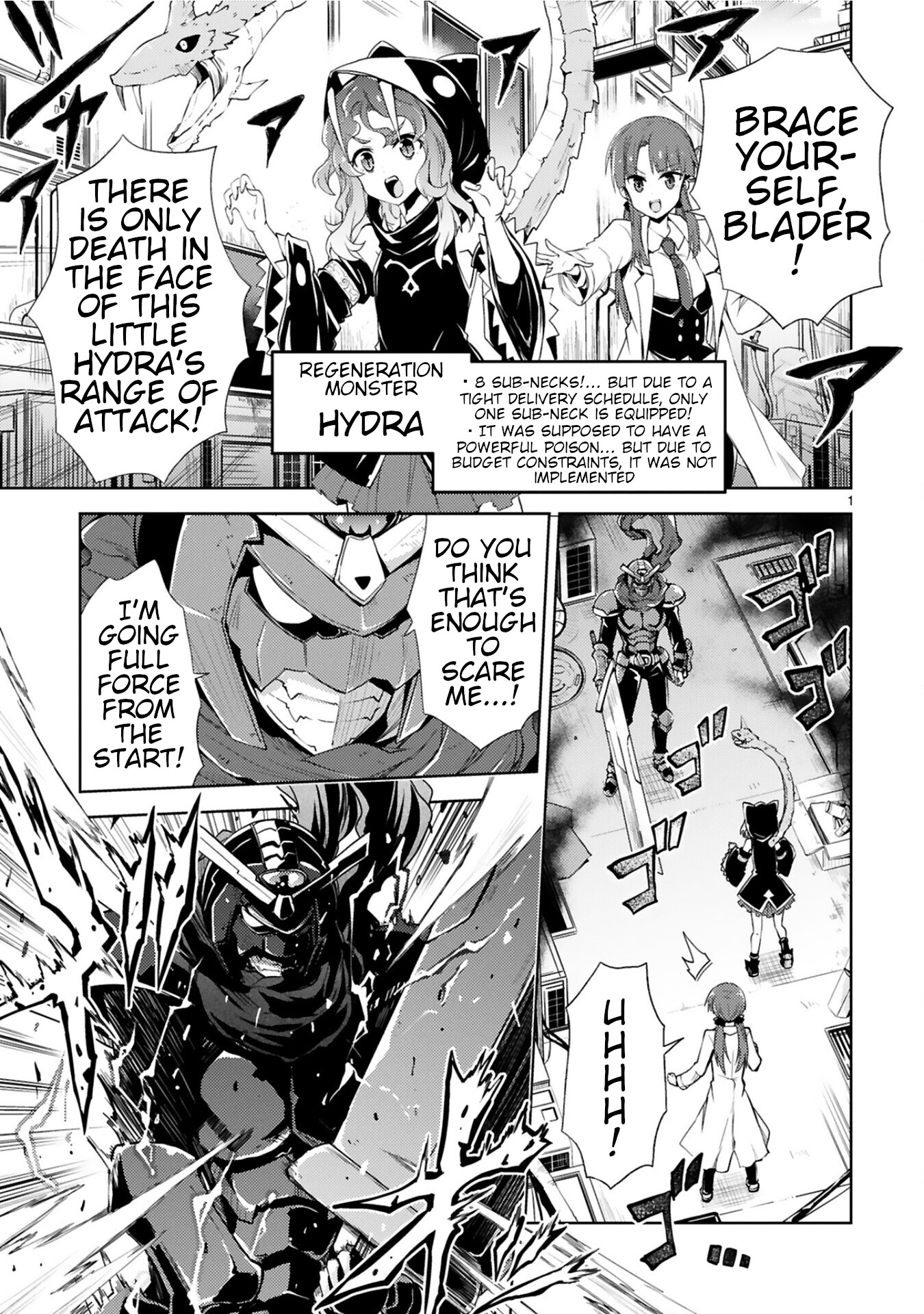 Kuroitsu-san in the Superhuman Research & Development Department Chapter 7 page 1 - Chapter 7: Divine Swordsman Blader's Resolution