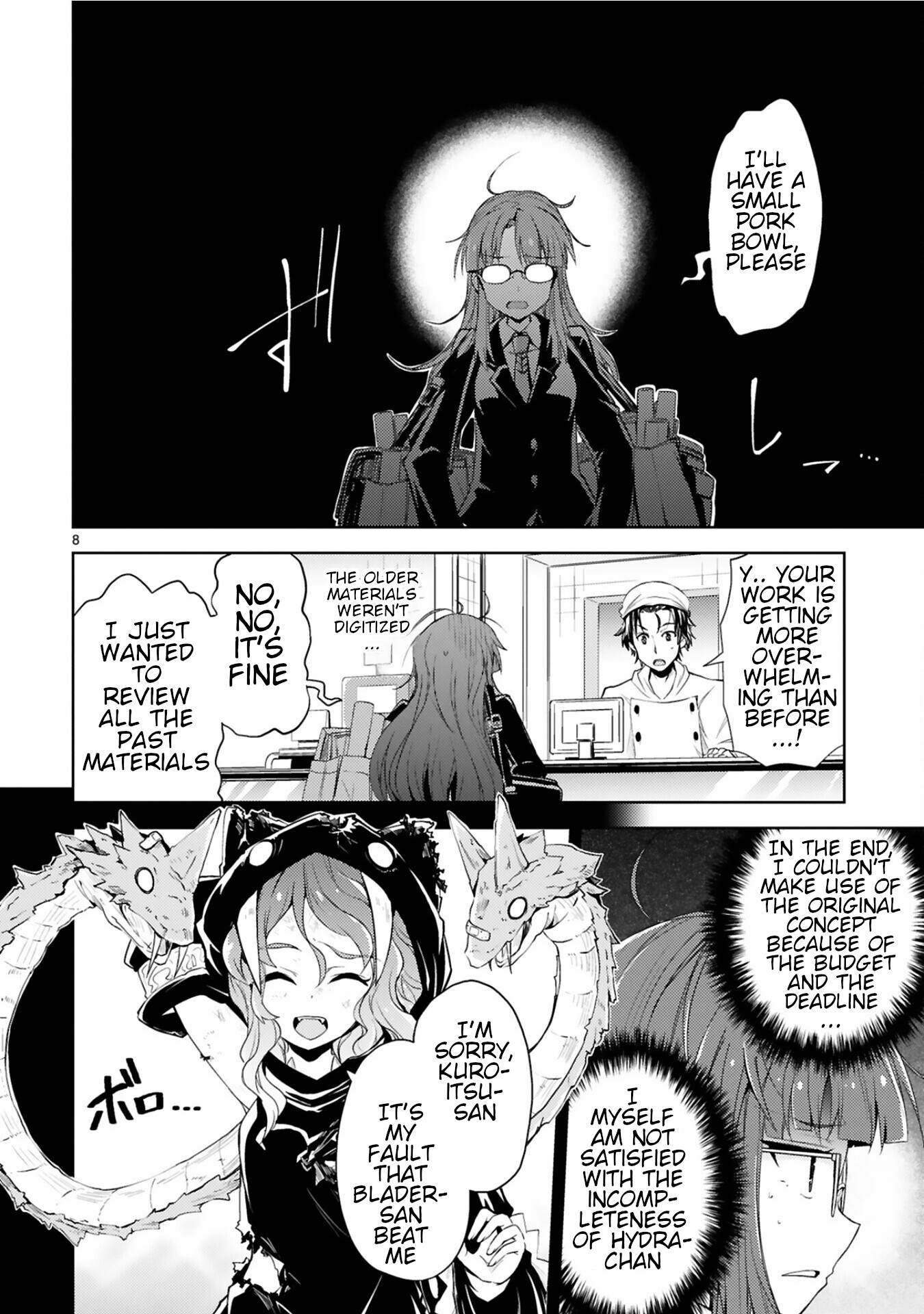 Kuroitsu-san in the Superhuman Research & Development Department Chapter 7 page 8 - Chapter 7: Divine Swordsman Blader's Resolution