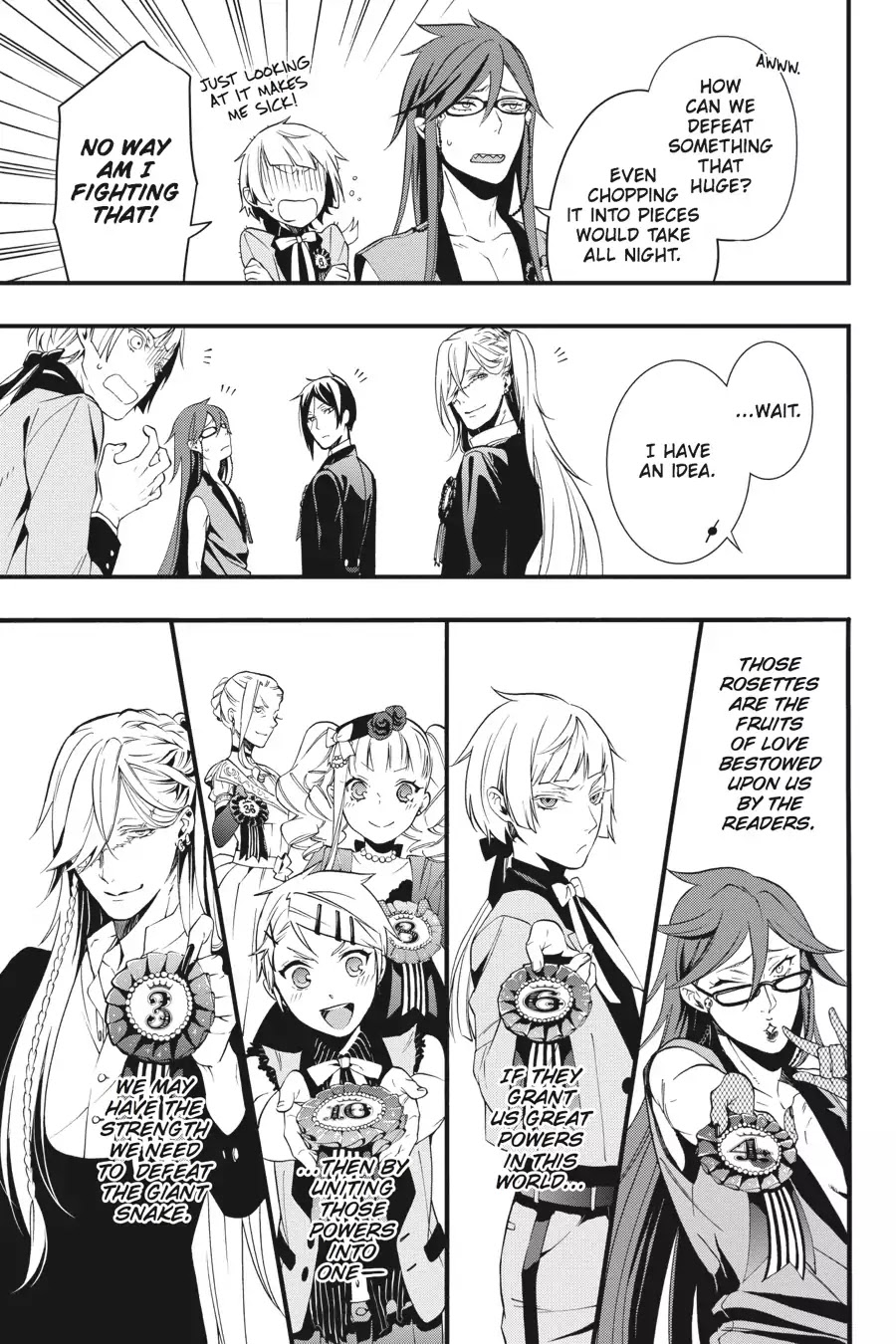 Kuroshitsuji Chapter 108.5 page 27 - Vol.22 Bonus Chapter: On a special day: The Devil Six, Uninhibited