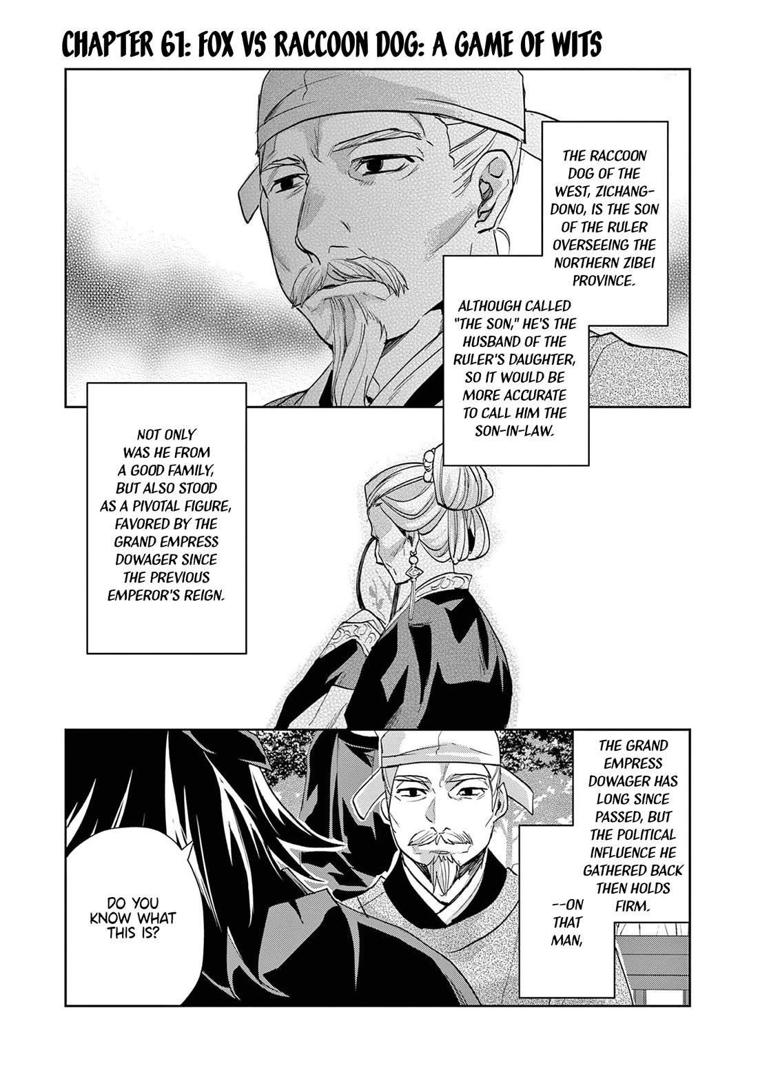 Kusuriya no Hitorigoto - Maomao no Koukyuu Nazotoki Techou Chapter 61 page 1 - Chapter 61: Fox vs Raccoon Dog: A Game of Wits