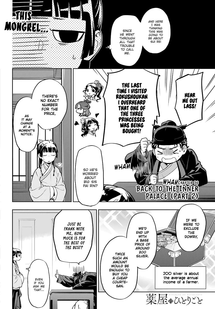 Kusuriya no Hitorigoto Chapter 35.2 page 2 - Chapter 35.2: Back to the Inner Palace (Part 2)
