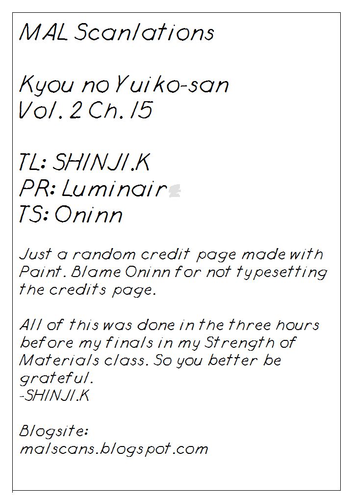 Kyou no Yuiko-san Chapter 15 page 15 - Chapter 15 : So it's finally the summer vacation...!