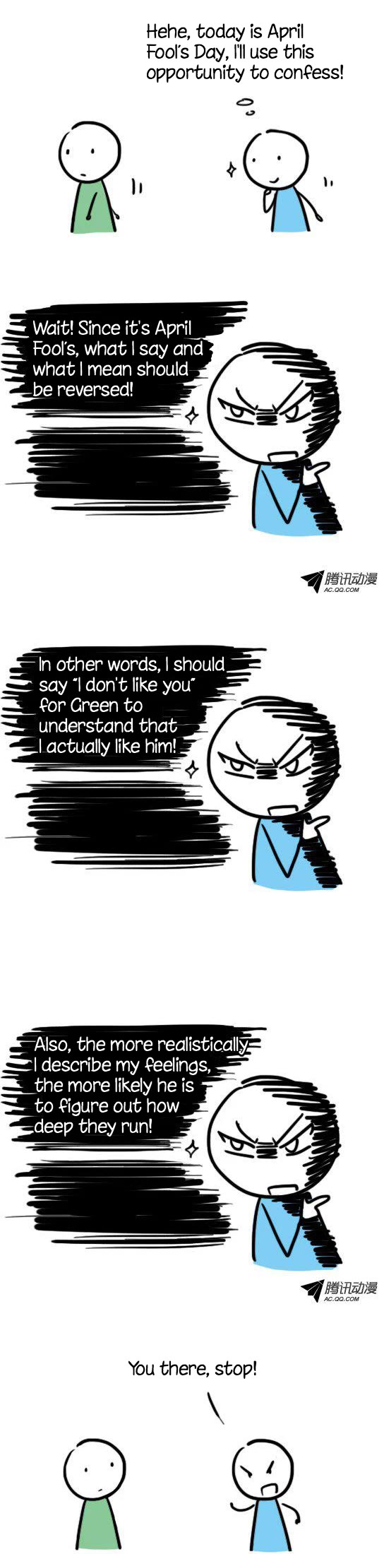Lil' Green & Lil' Blue Chapter 23 page 1 - Chapter 23: April Fool's Day (2)