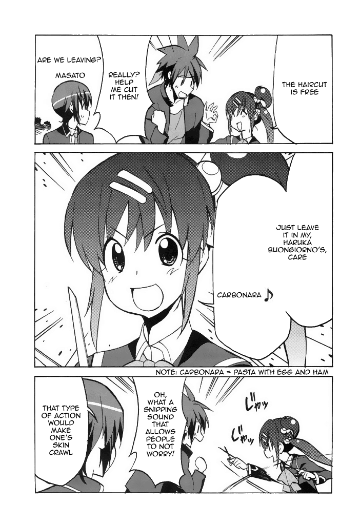 Little Busters! The 4-Koma Chapter 38 page 5 - Chapter 38: The Female Barber That's Radiating Charm, Haruka Buongiorno