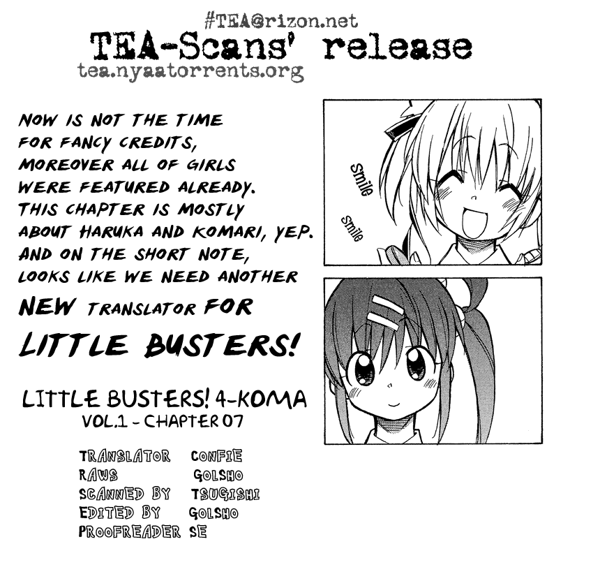 Little Busters! The 4-Koma Chapter 7 page 1 - Chapter 7: Komari Comes Forward to Help
