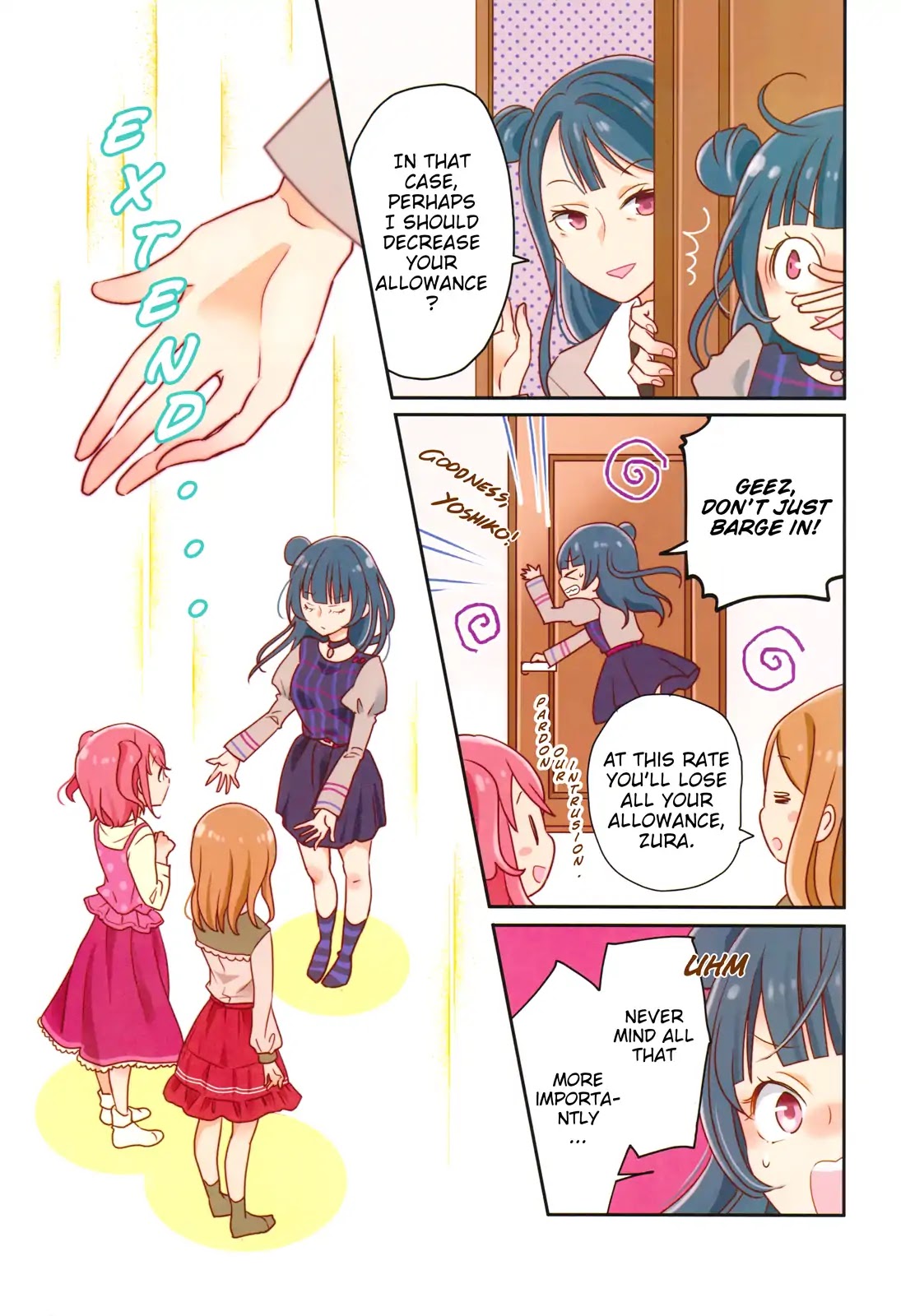 Love Live! Comic Anthology The School Idol Movie Over the Rainbow Chapter 1 page 4 - Chapter 1: Necessary Items for Departure (Fujiwara Yuka)