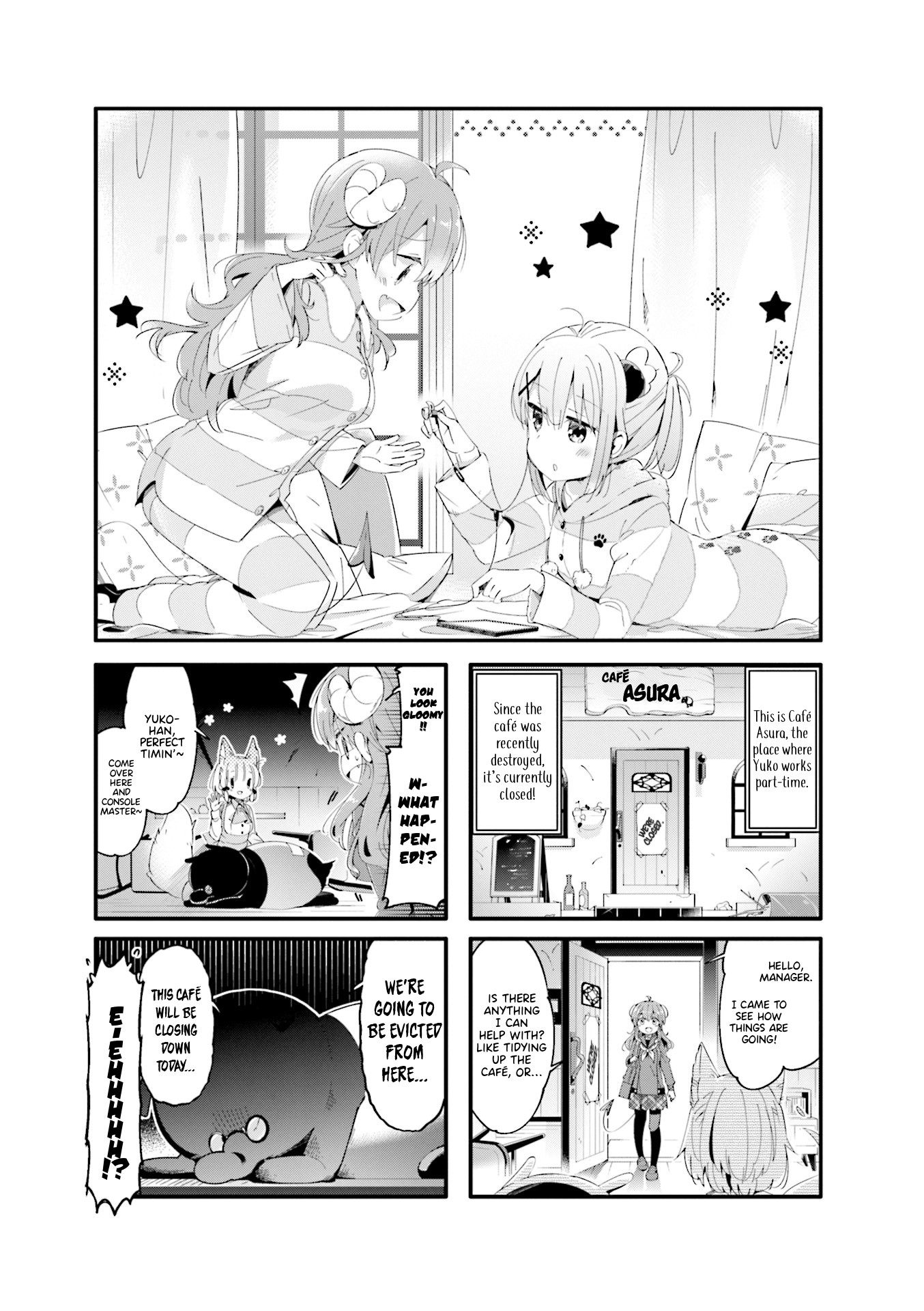 Machikado Mazoku Chapter 60 page 1 - Chapter 60: Café’s Closure Crisis!? The Demon’s Relocating Service!!