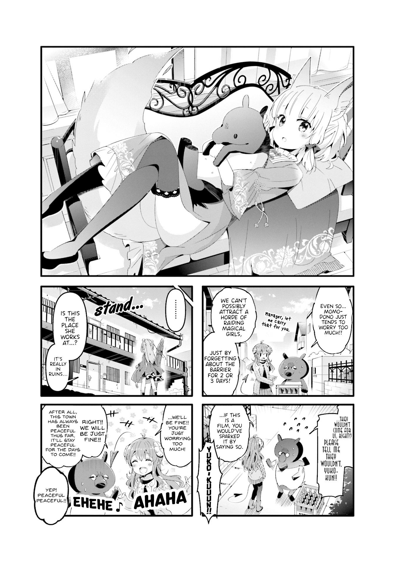 Machikado Mazoku Chapter 61 page 1 - Chapter 61: The Uninvited Guest! The Ruins-Styled Cafe is a Powder Keg!!