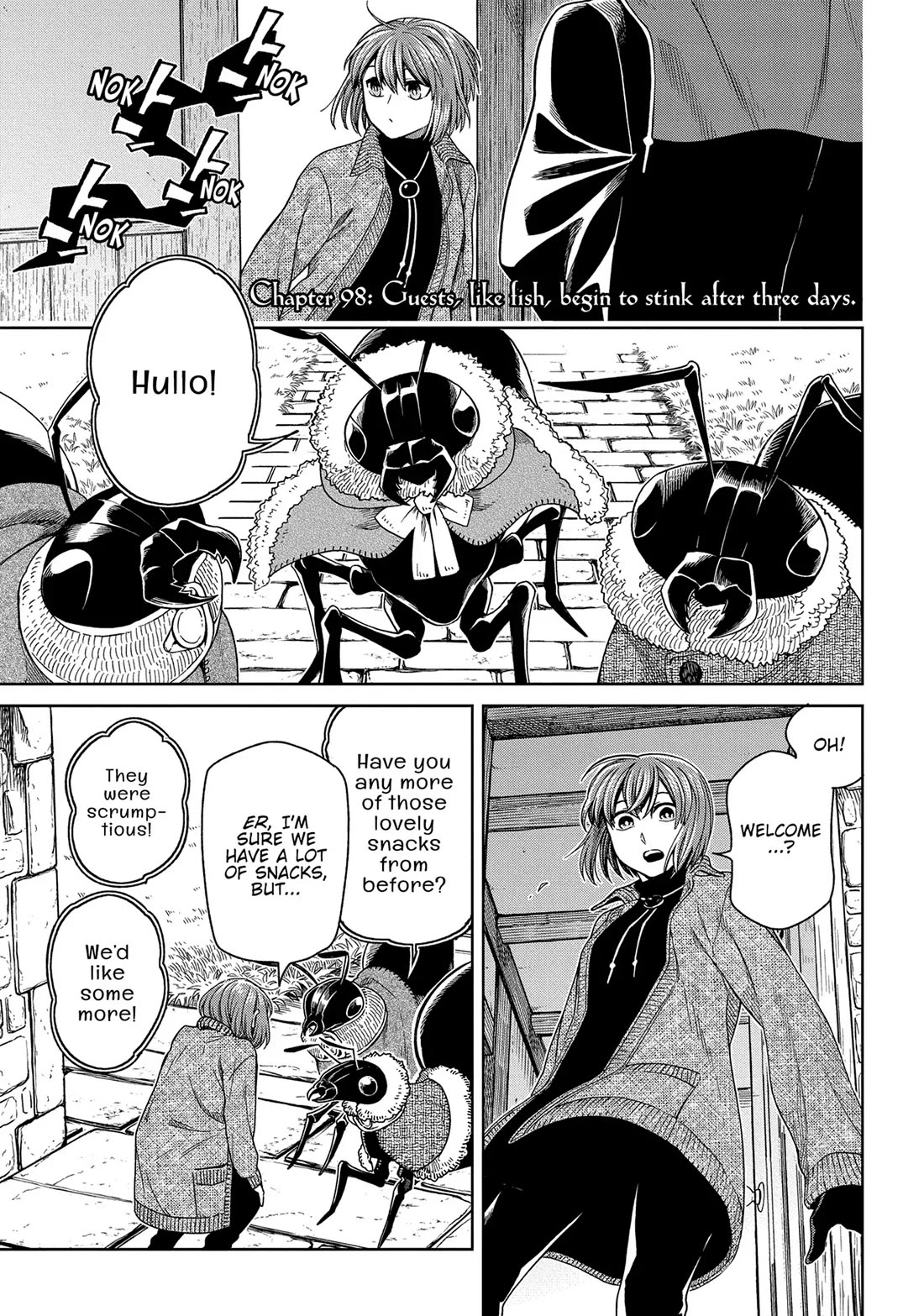 Mahou Tsukai no Yome Chapter 98 page 1 - Chapter 98: Guests, like fish, begin to stink after three days.