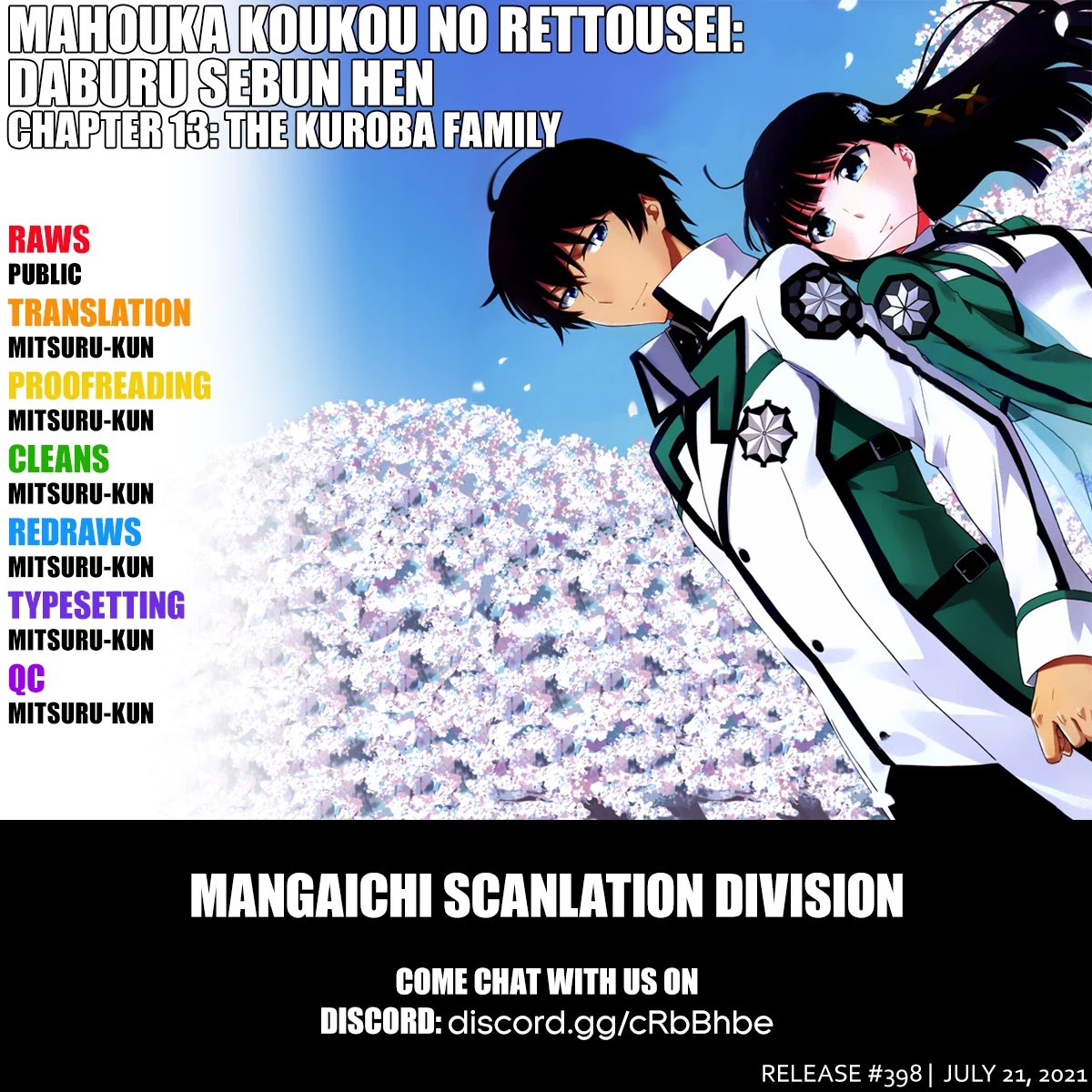 Mahouka Koukou no Rettousei - Double Seven Hen Chapter 13 page 1 - Chapter 13: The Kuroba Family