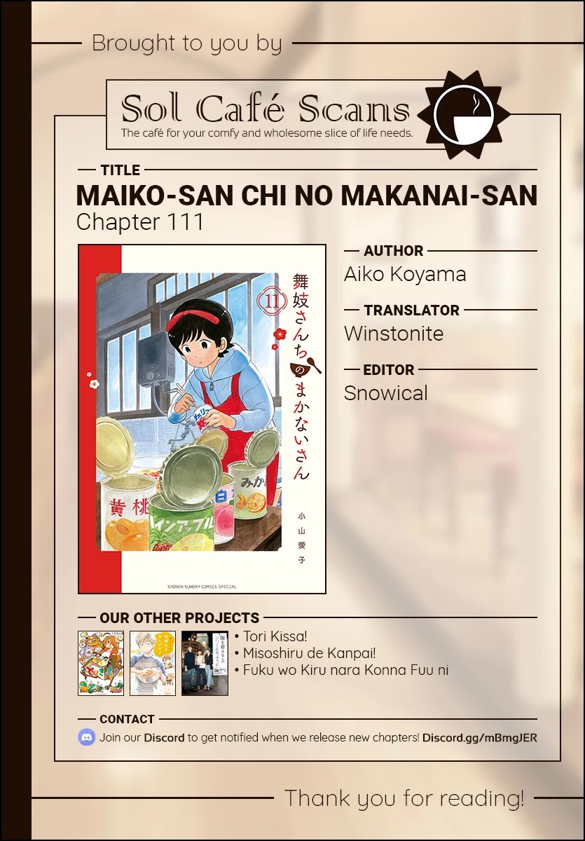 Maiko-san Chi no Makanai-san Chapter 111 page 11 - Chapter 111: Suu-chan's Home