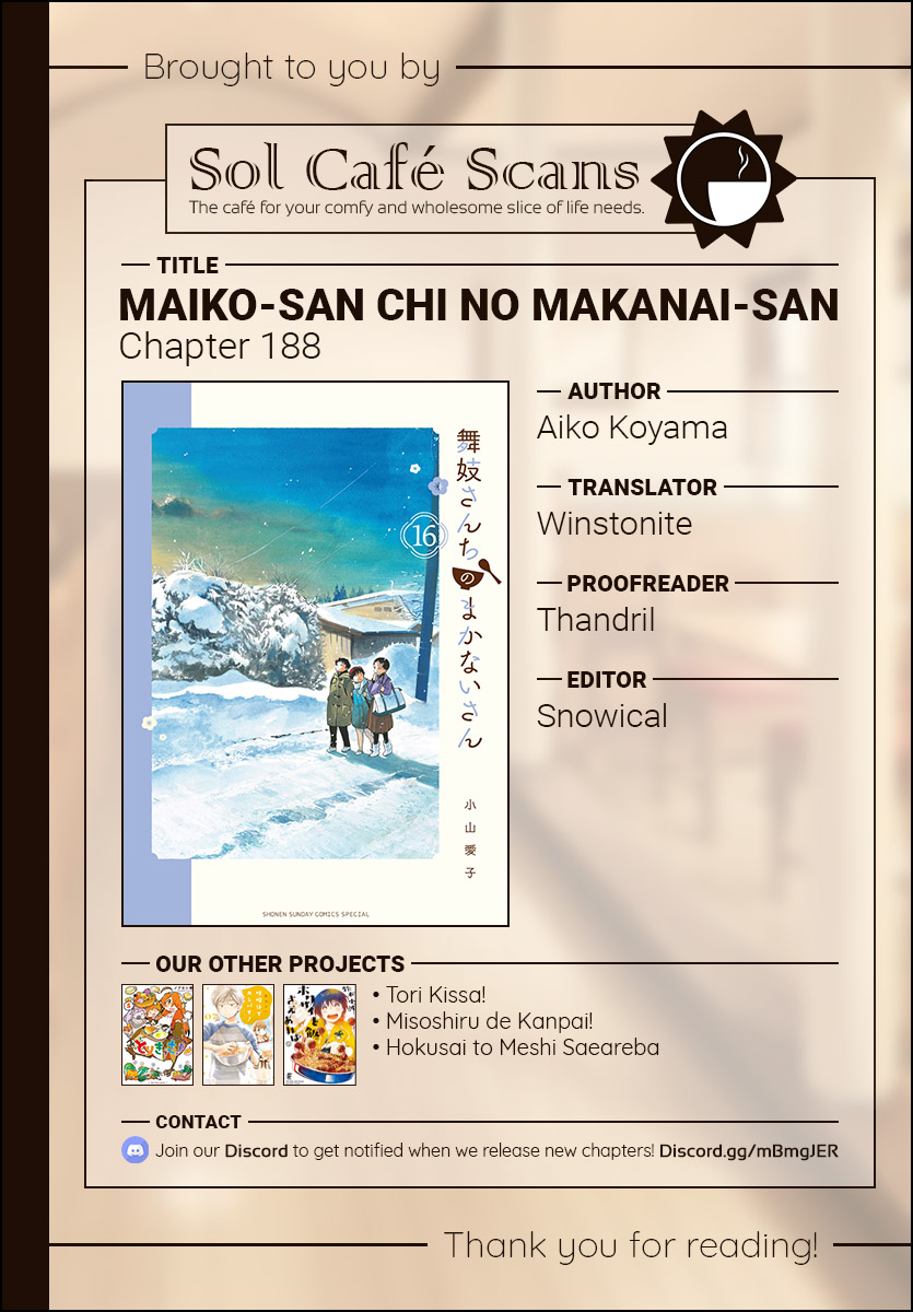 Maiko-san Chi no Makanai-san Chapter 188 page 12 - Chapter 188: Cozy and Exciting