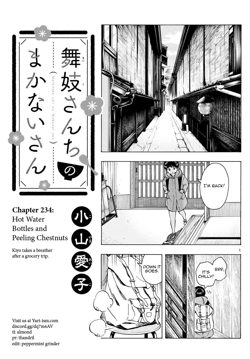 Maiko-san Chi no Makanai-san Chapter 234 page 1 - Chapter 234: Hot Water Bottles and Peeling Chestnuts