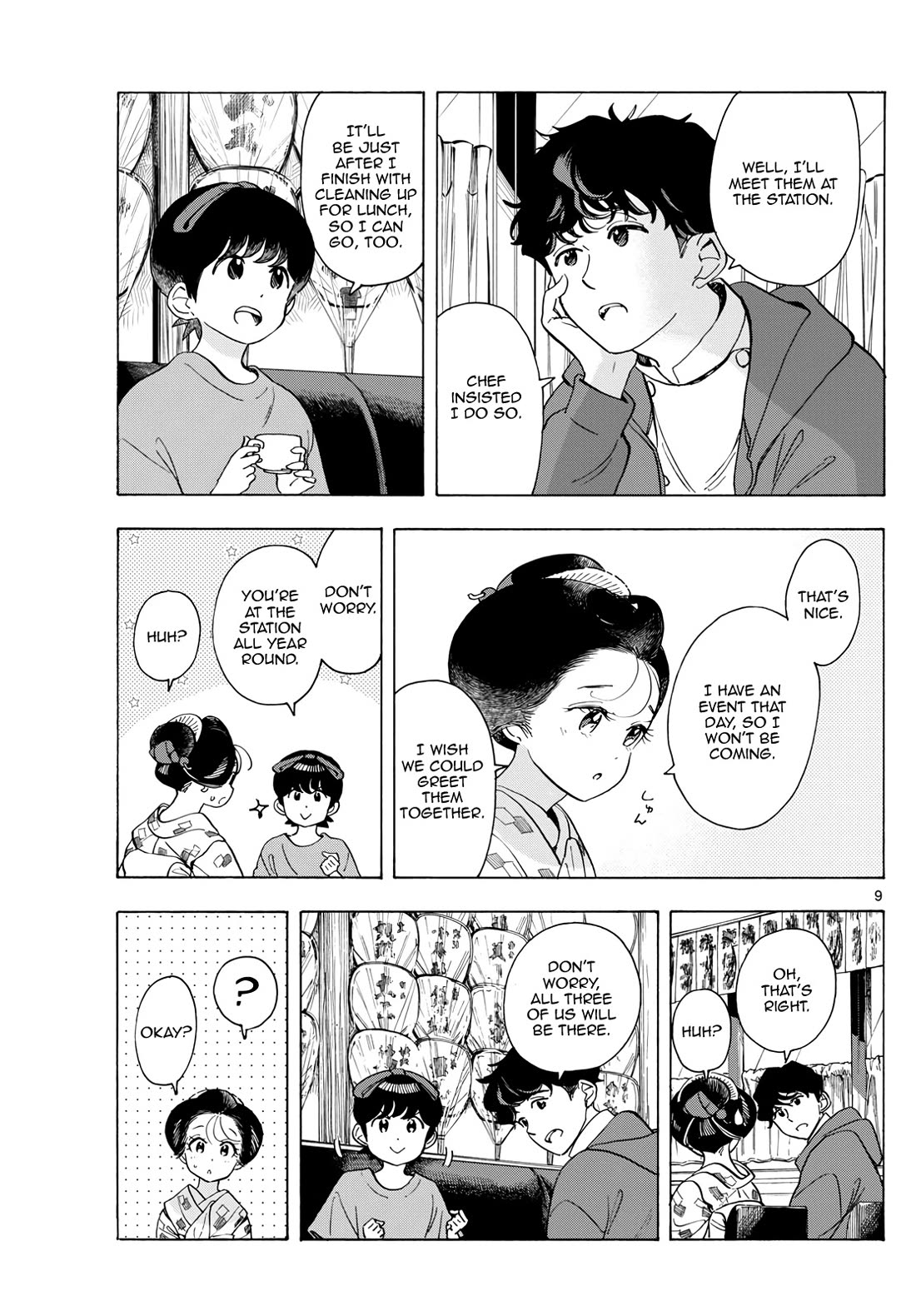 Maiko-san Chi no Makanai-san Chapter 299 page 9 - Chapter 299: Greeting Them Together, All Three of Us