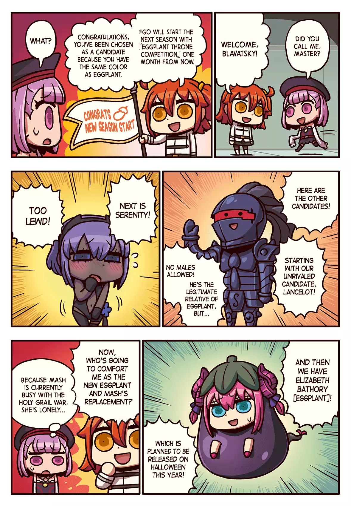 Manga de Wakaru! Fate/Grand Order Chapter 2.57 page 1 - Vol.2 Chapter 57: New Eggplant Throne Competition