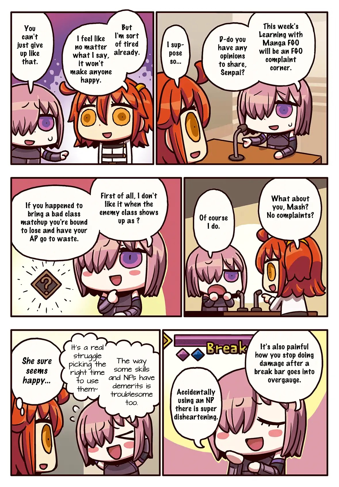 Manga de Wakaru! Fate/Grand Order Chapter 3.67 page 1 - Vol.3 Chapter 67: Complaint Corner