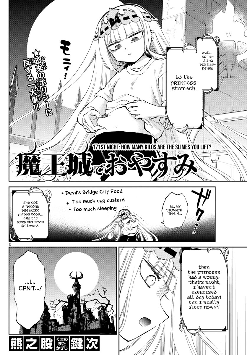 Maou-jou de Oyasumi Chapter 171 page 2 - Chapter 171: How many kilos are the slimes you lift?
