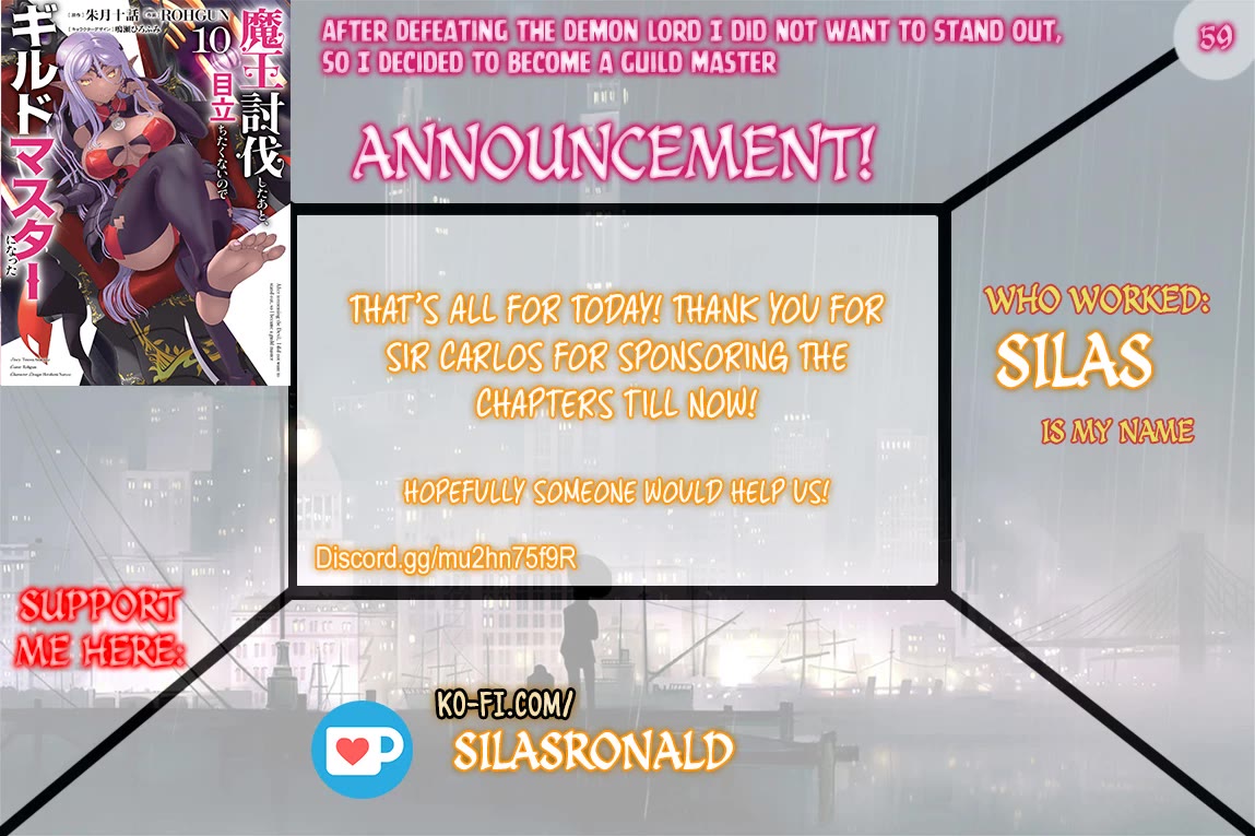 Maou Toubatsu Shita Ato, Medachitakunai node Guild Master ni Natta Chapter 59 page 1 - Chapter 59
