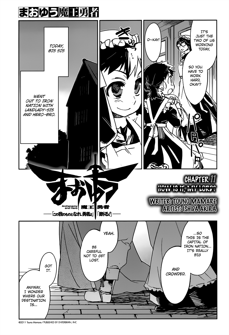 Maoyuu Maou Yuusha - "Kono Watashi no Mono Tonare, Yuusha yo" "Kotowaru!" Chapter 11 page 3 - Chapter 11: What Do You Think, My Darling?