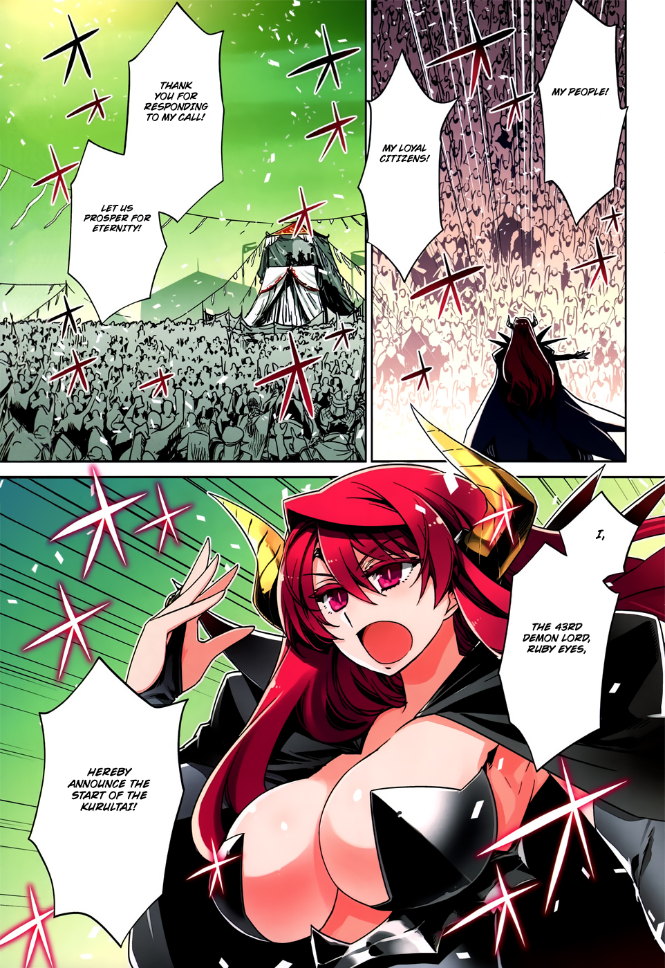 Maoyuu Maou Yuusha - "Kono Watashi no Mono Tonare, Yuusha yo" "Kotowaru!" Chapter 26 page 3 - Chapter 26: Kurultai, Meeting of the Demon Clans