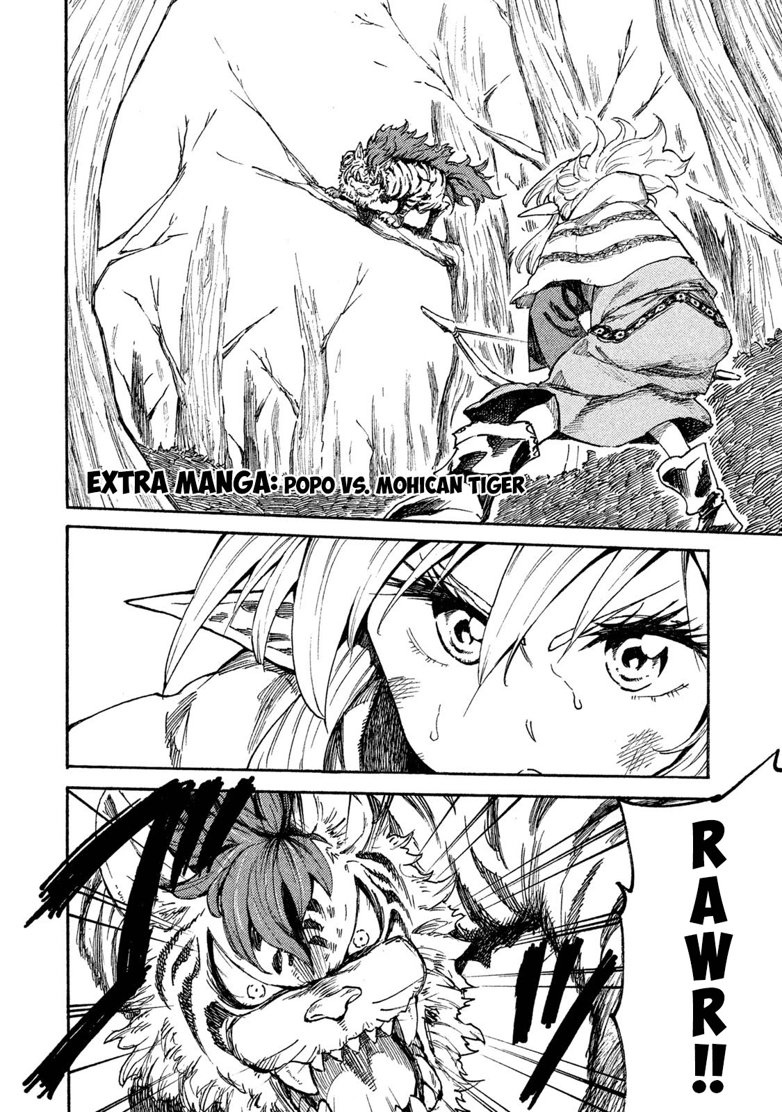 Mazumeshi Elf to Youbokugurashi Chapter 10.1 page 1 - Chapter 10.1: Extra Manga: Popo vs. Mohican Tiger