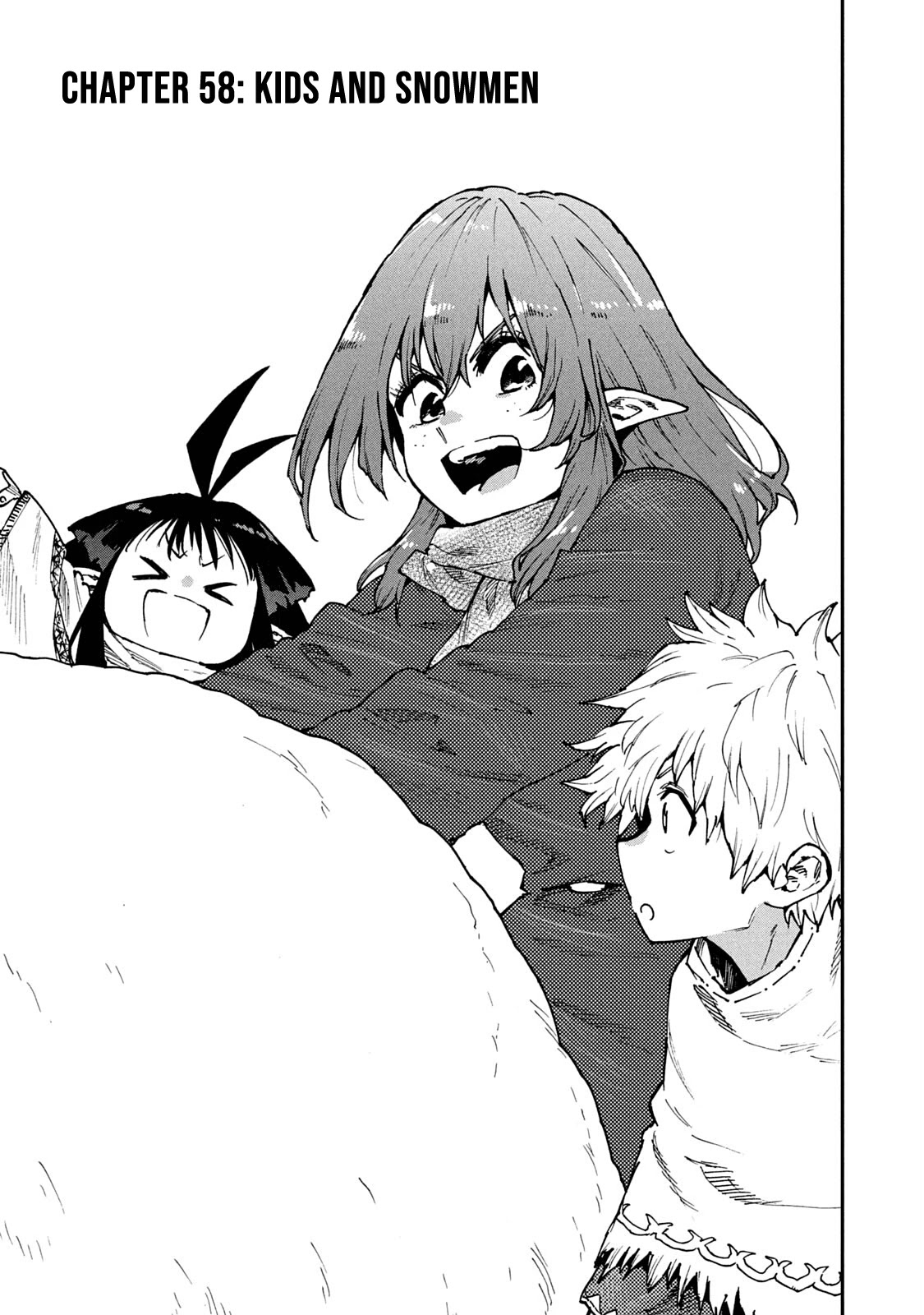 Mazumeshi Elf to Youbokugurashi Chapter 58 page 1 - Chapter 58: Kids and snowmen