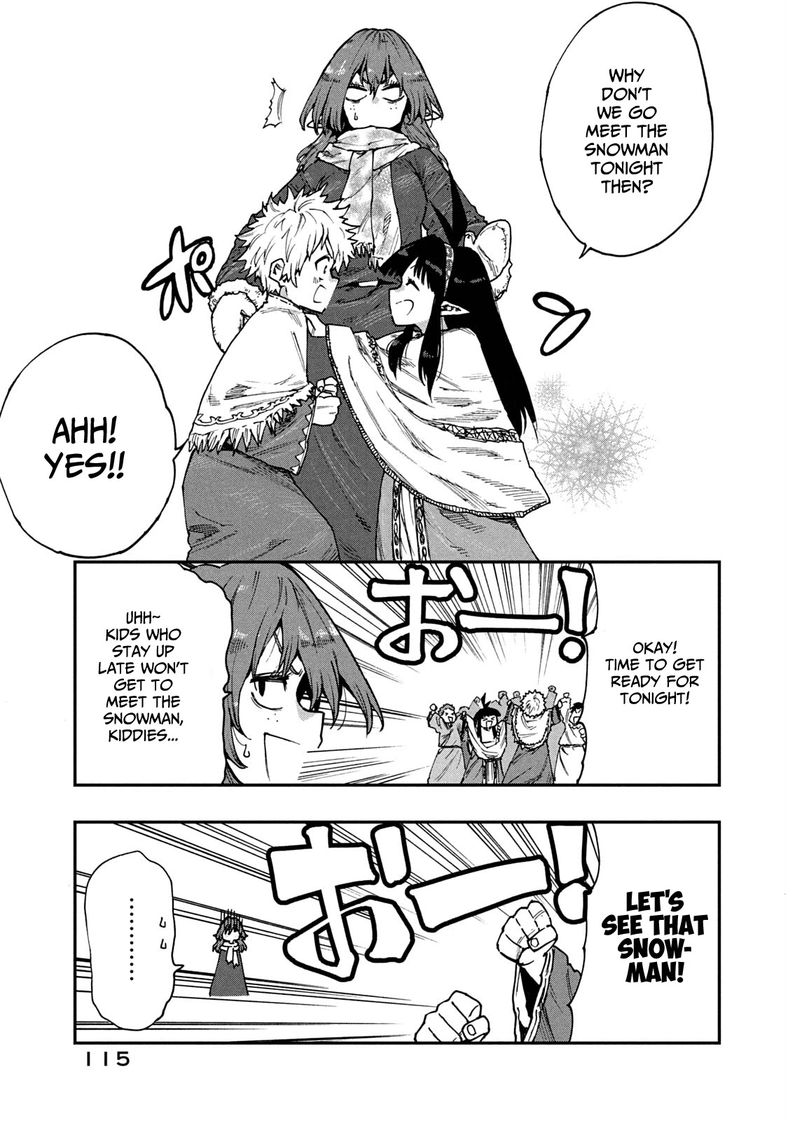 Mazumeshi Elf to Youbokugurashi Chapter 58 page 11 - Chapter 58: Kids and snowmen