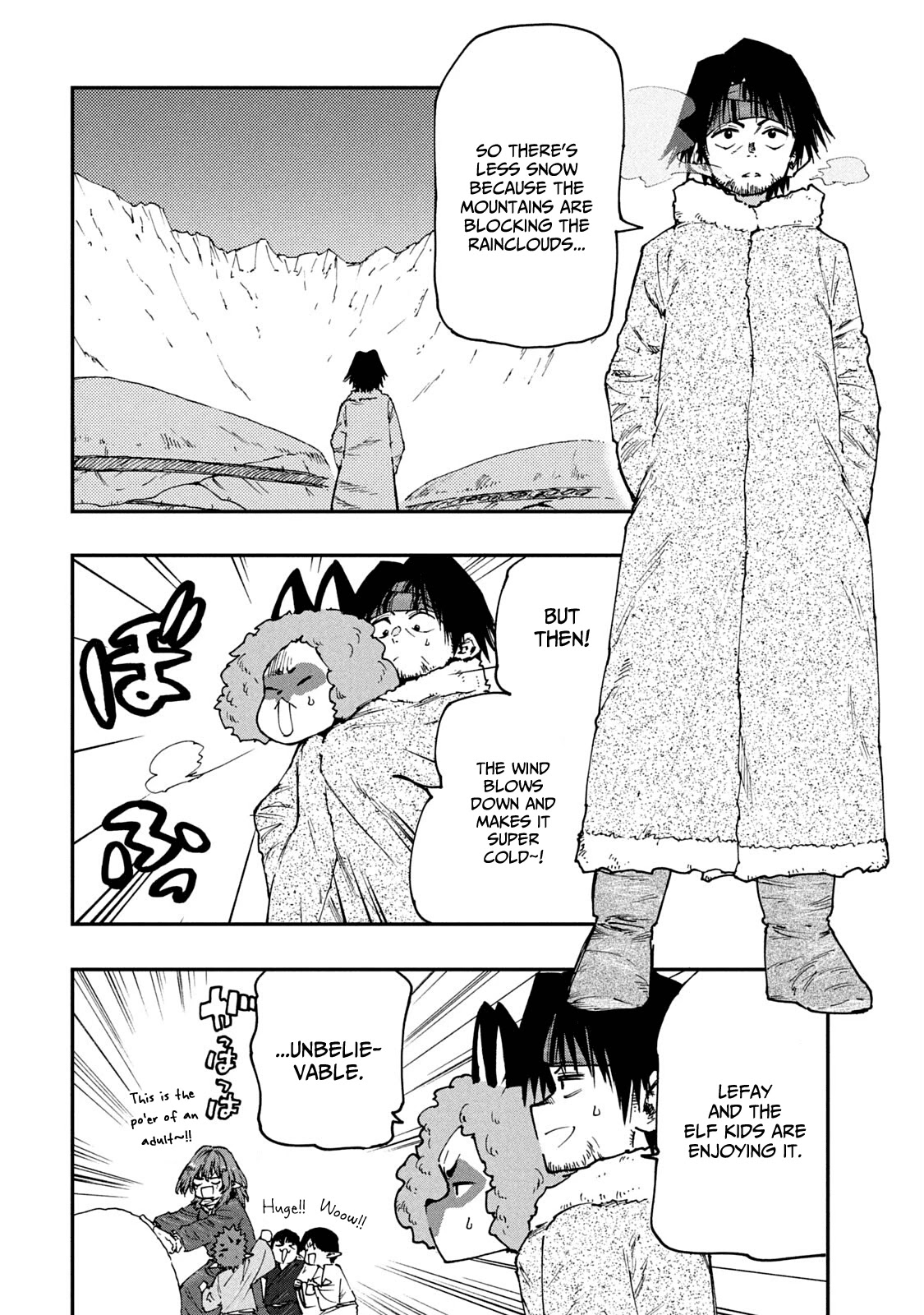 Mazumeshi Elf to Youbokugurashi Chapter 58 page 2 - Chapter 58: Kids and snowmen