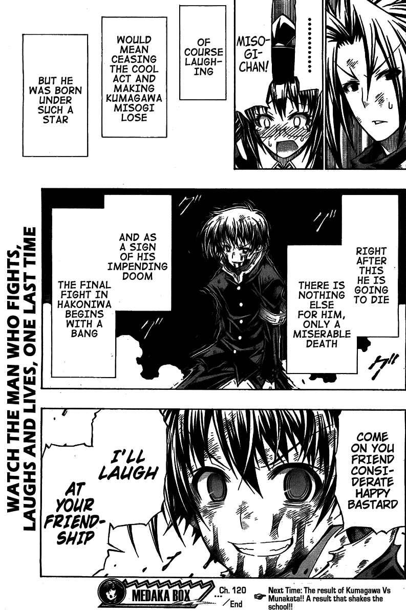 Medaka Box Chapter 120 page 21 - Chapter 120 : The 120th Suggestion - Not Even a Smile