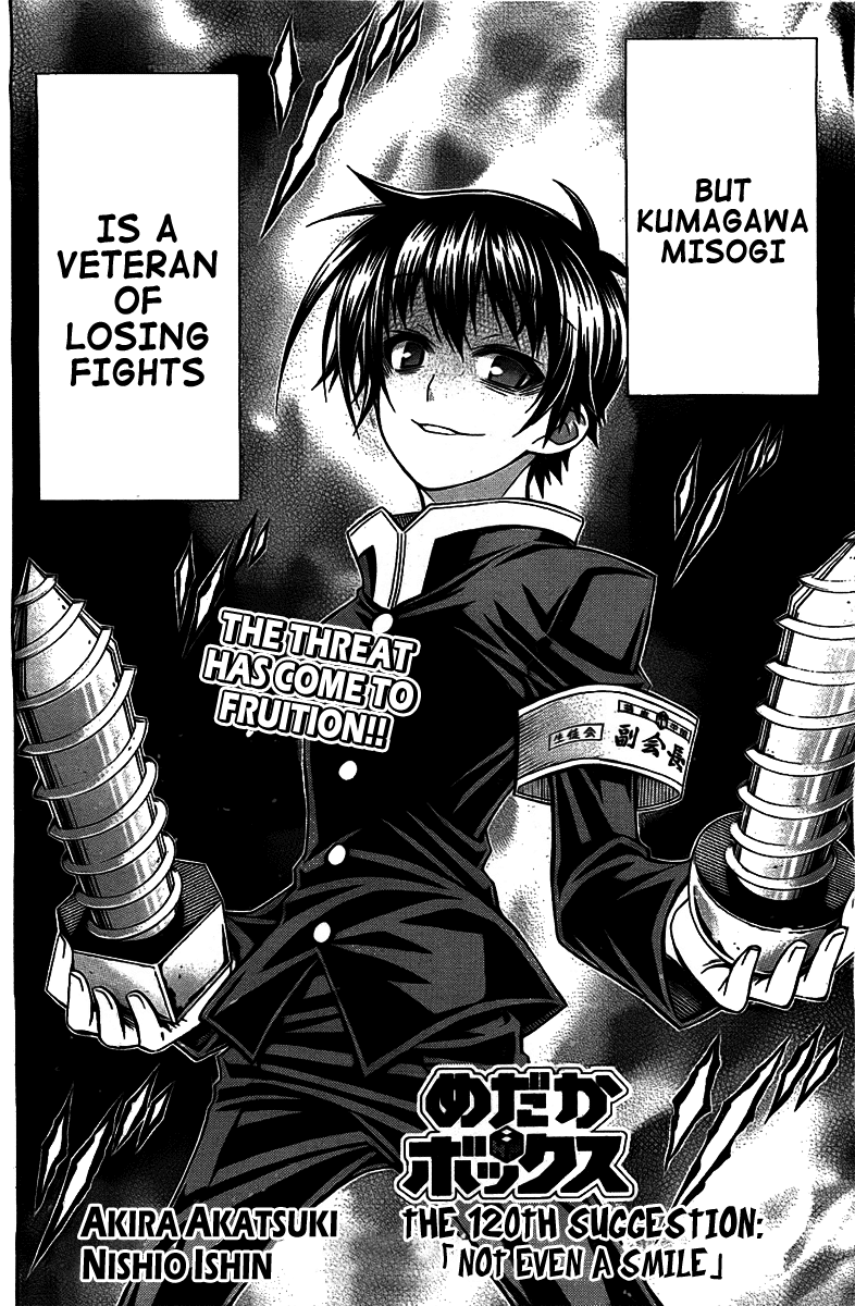 Medaka Box Chapter 120 page 4 - Chapter 120 : The 120th Suggestion - Not Even a Smile