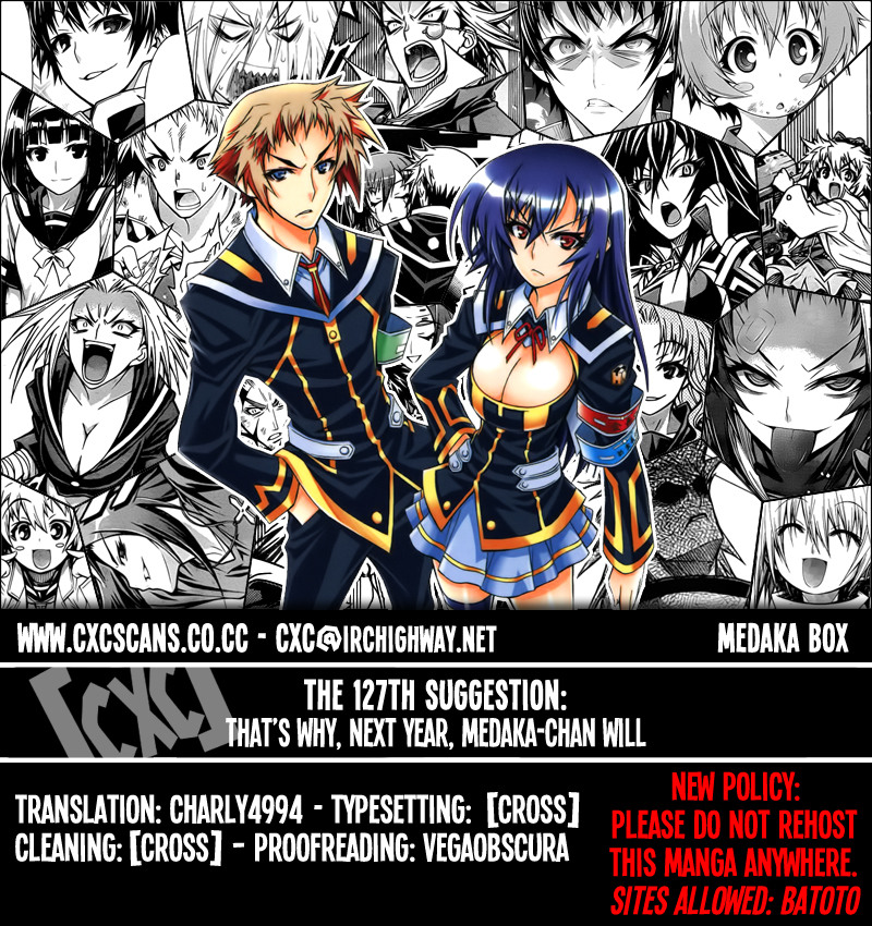Medaka Box Chapter 127 page 1 - Chapter 127 : The 127th Suggestion - That's Why, Next Year, Medaka-chan Will