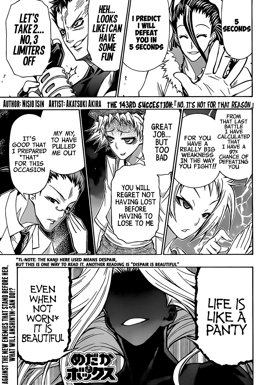 Medaka Box Chapter 143 page 3 - Chapter 143 : The 143rd Suggestion - No, It's Not for That Reason